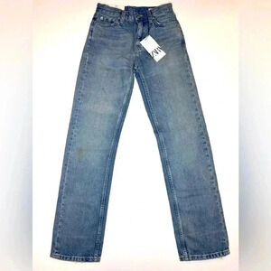 Zara Womens Straight Cut Mid Rise Jeans Light Blue Size- 0